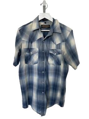 Canyon Guide Outfitters Mens Medium Blue Plaid Western Shirt With Snap Closures